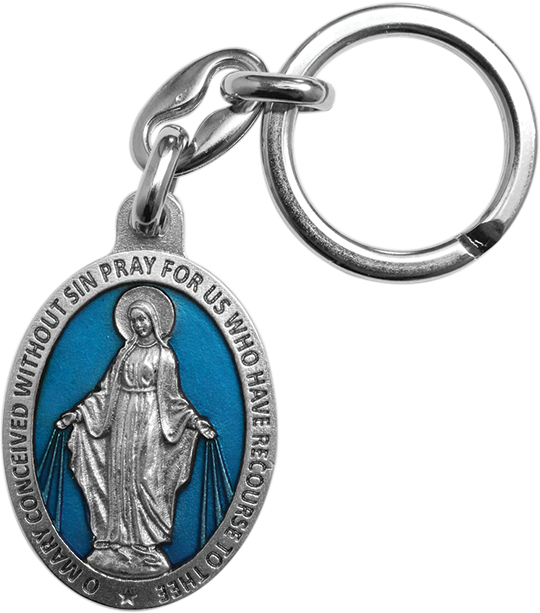 Blue Enamel Miraculous Medal Key Ring