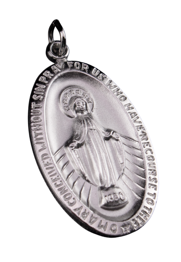 Large Rhodium Finish Pewter Miraculous Medal
