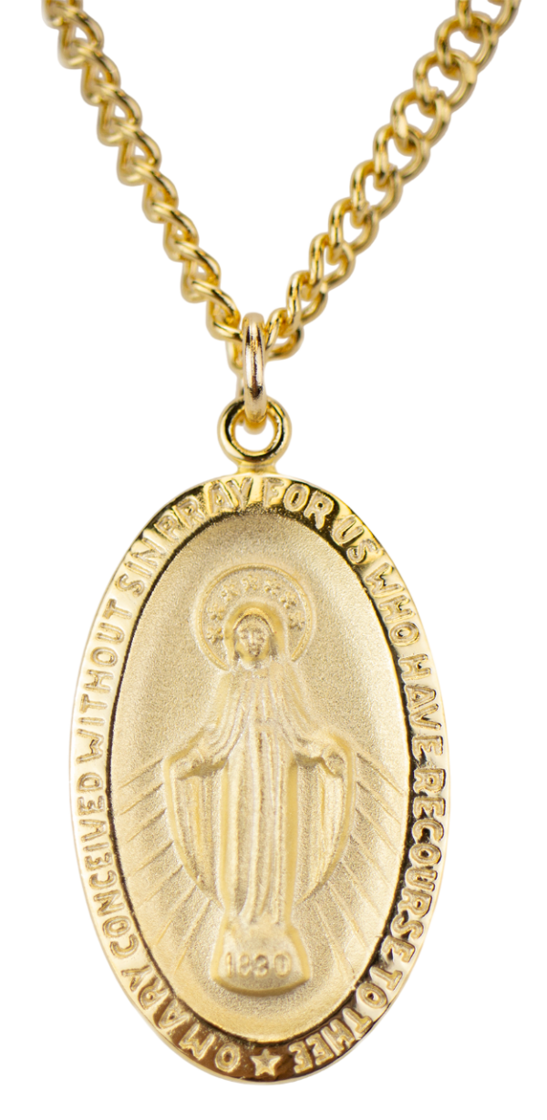 Gold Plated Pewter Miraculous Medal and Chain