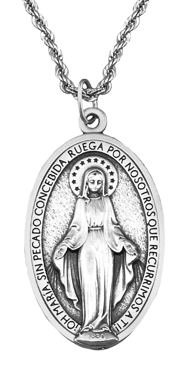 (Spanish item) Large Miraculous Medal with intertwined chain
