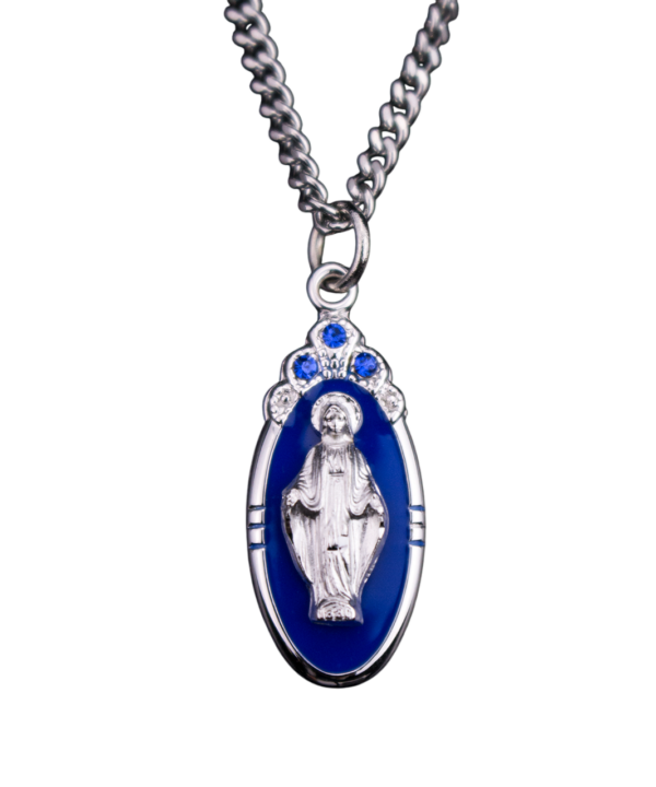Dark Blue Epoxy Miraculous Medal and Chain