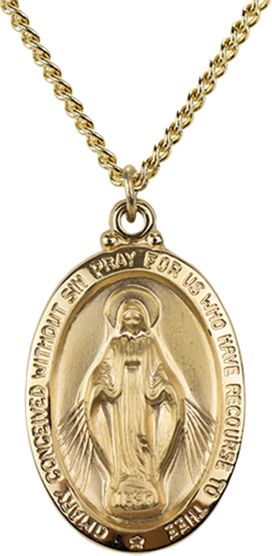 24kt Gold Overlay Miraculous Medal and Chain