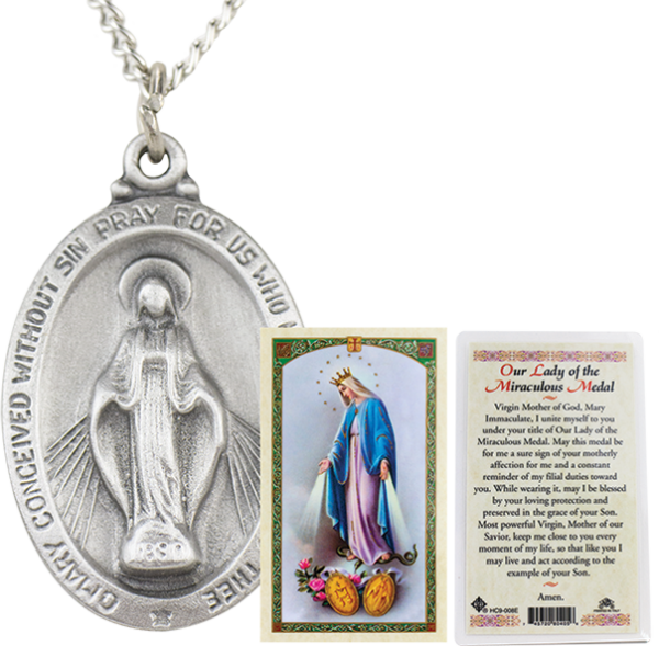 Pewter Miraculous Medal and Chain