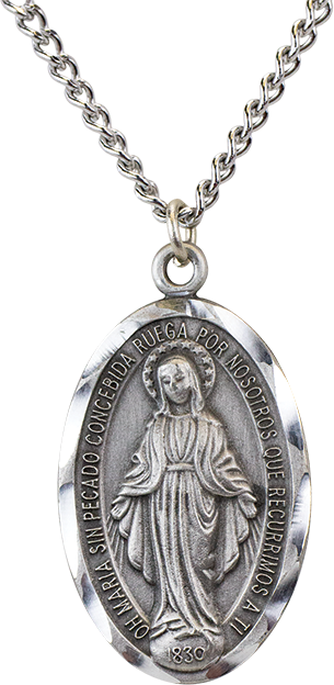 (Spanish item) Miraculous Medal of pewter with brilliant cuts