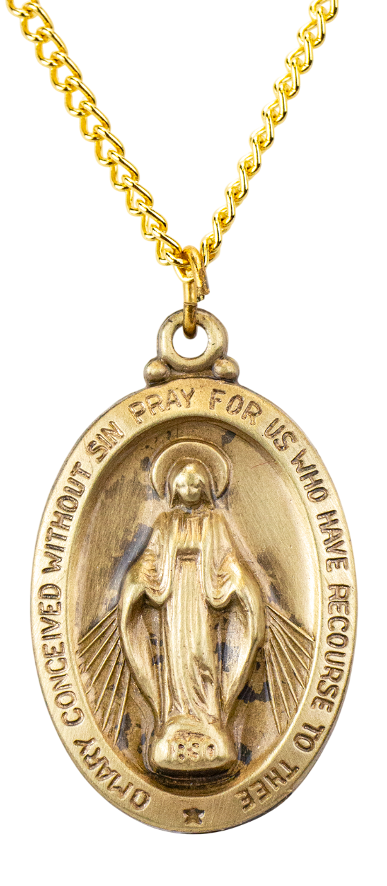 Miraculous Medal with antique gold finish