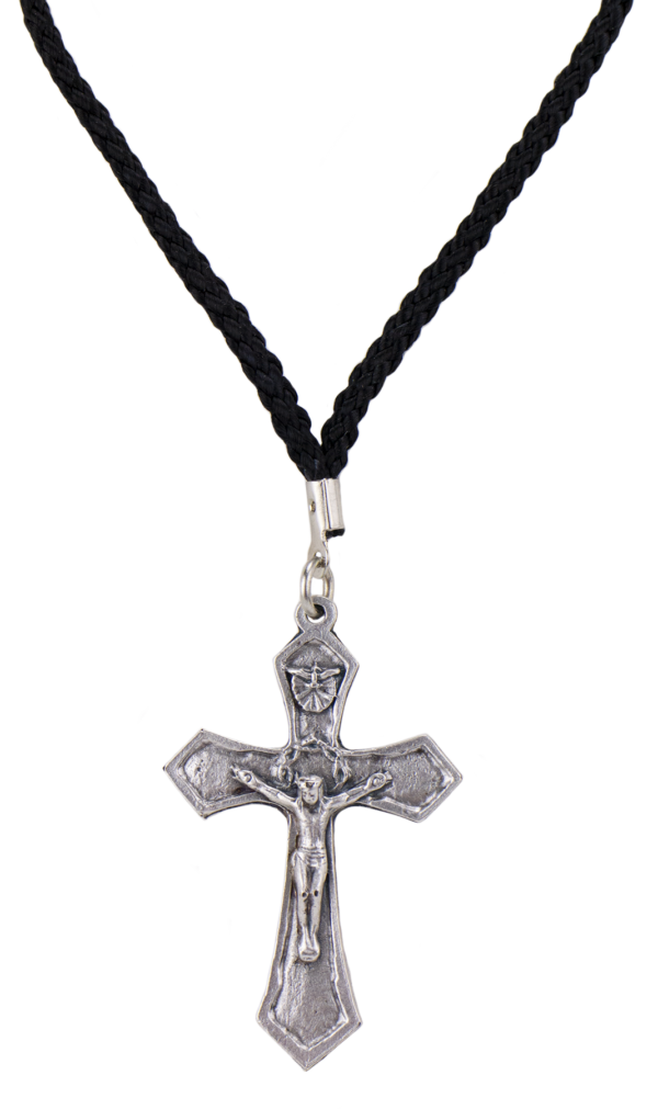 Silver Crucifix on Black Cord