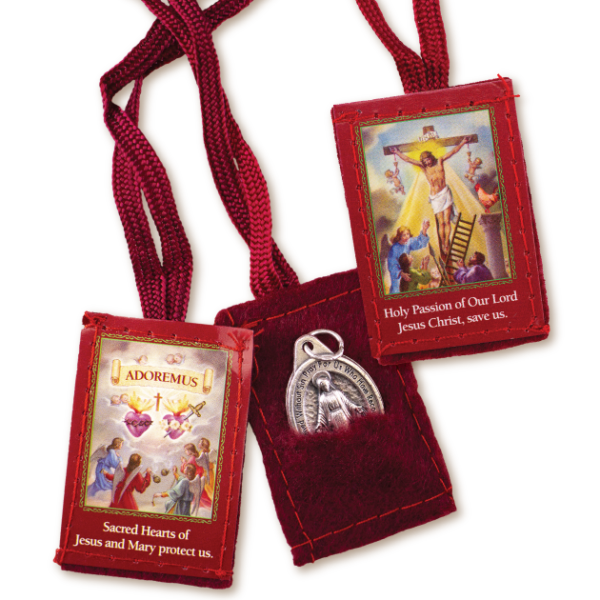Red Scapular with a Miraculous Medal