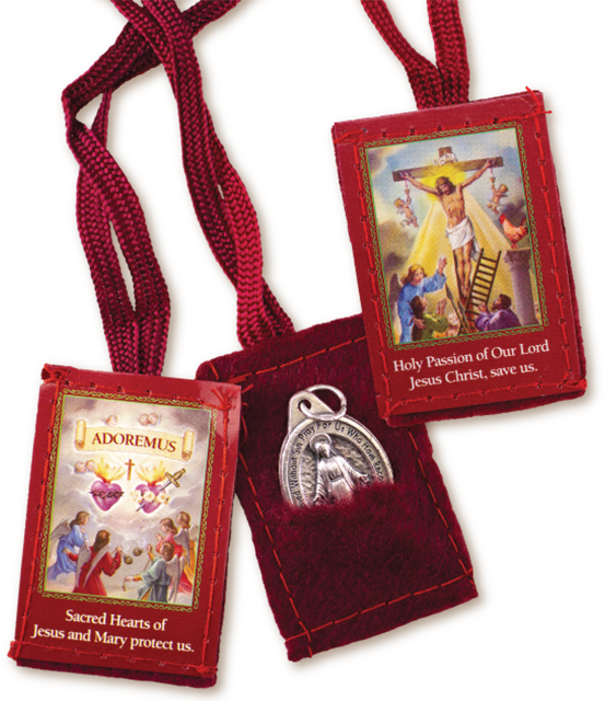 Red Scapular with a Miraculous Medal