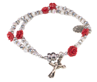 Rose and Crystal Bead Rosary Bracelet