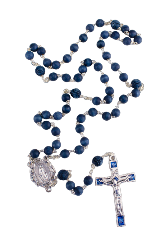 Blue Boxwood Bead Rosary