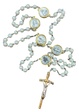 Pearl rosary with antique gold and silver finish
