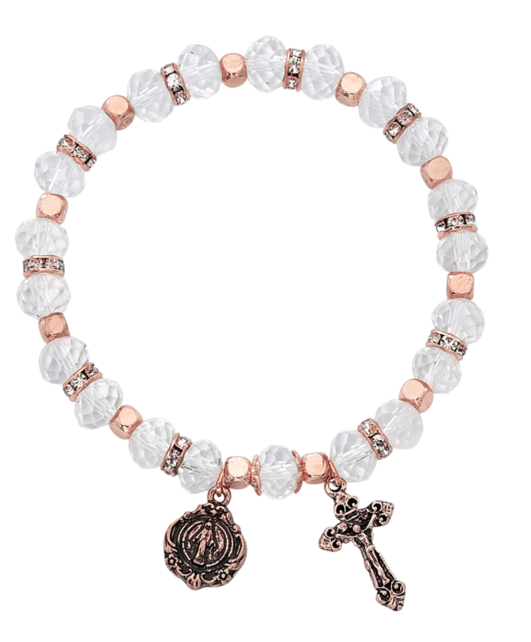 Crystal and Copper Stretchy Rosary Bracelet