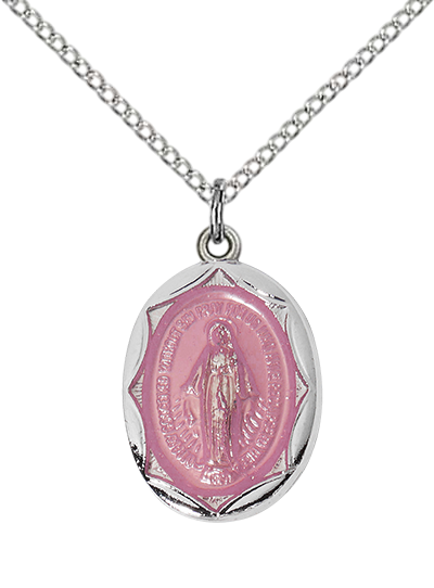 Pink Miraculous Medal and Chain