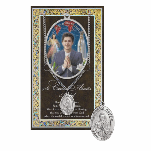 Saint Carlo Acutis Pewter Medal Necklace