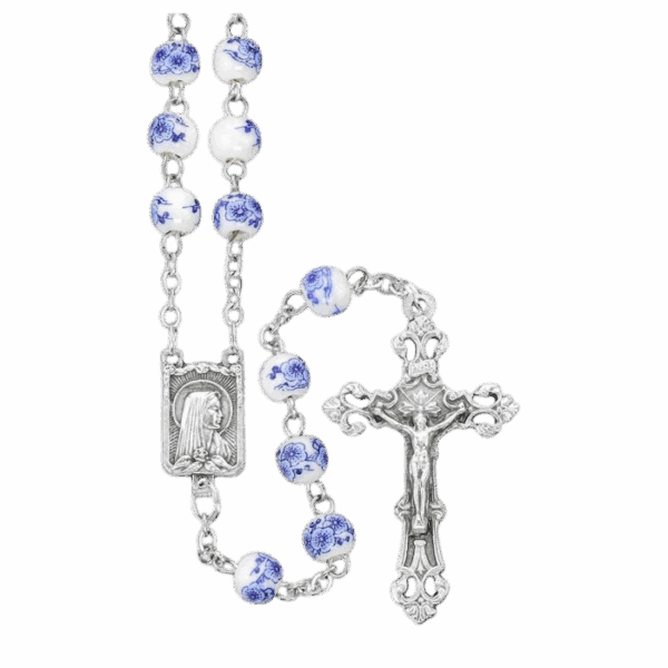 Sacred Heart and Blessed Mother Blue Porcelain Rosary
