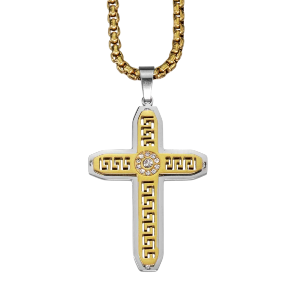 Two-Tone Steel Cross with Chain