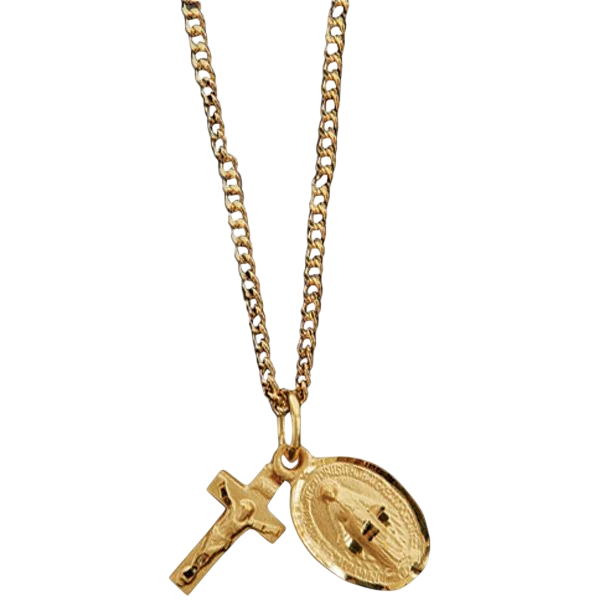 14kt Gold Filled Miraculous Medal and Crucifix Set with Chain 14kt Gold Filled Miraculous Medal and Crucifix Set with Chain