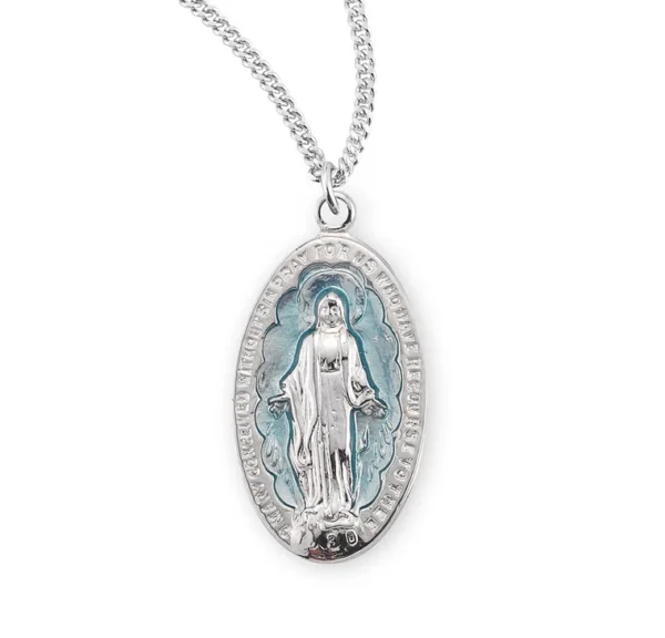 Blue Enamel Miraculous Medal and Chain