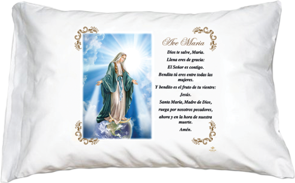 (Spanish item) Virgin with prayer pillowcase